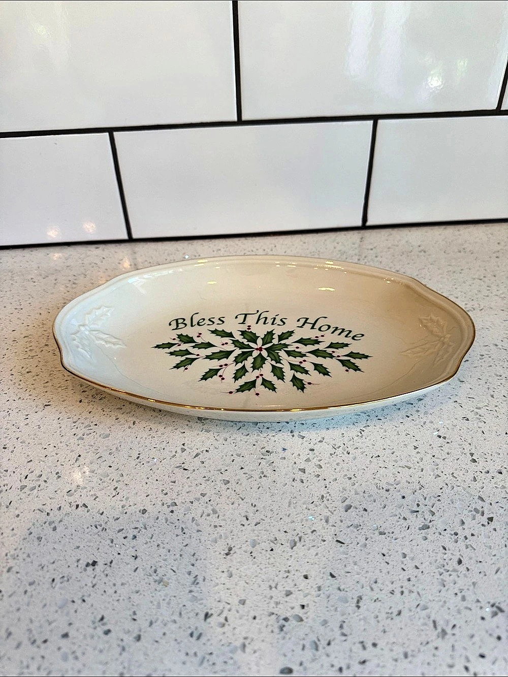 Lenox Holiday Bless This Home Tray in White & Green
